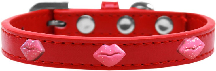 Pink Glitter Lips Widget Dog Collar Red Size 14